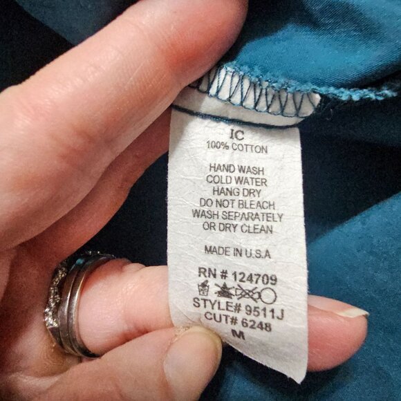 IC by Connie K Teal Button-Down Tunic Shirt Sz M Architectural Lagenlook Artsy - Picture 8 of 10